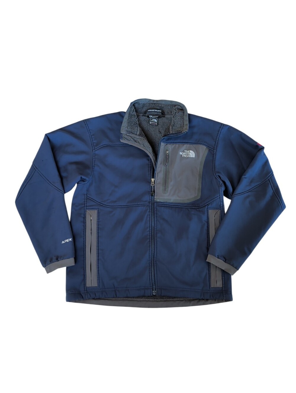 The North Face Apex Polartec Summit Series Jacket MEDIUM Blue Gray Pockets FLAWS
